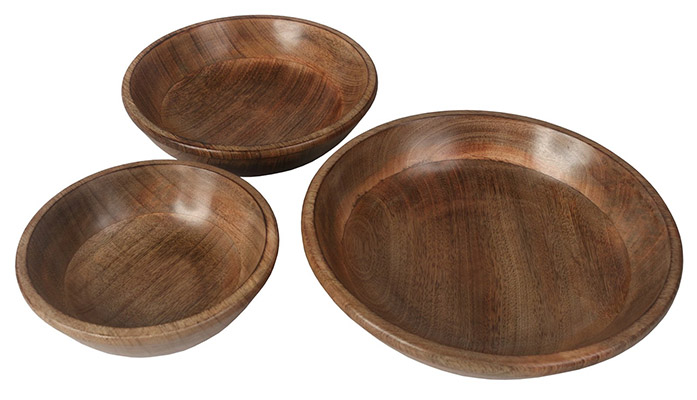 Mango Wood Set Of 3 Round Bowls - Click Image to Close